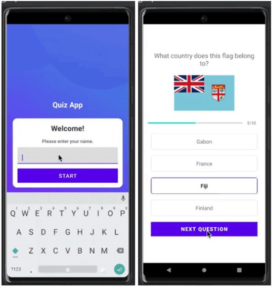 An android app that questions the user about different country flags