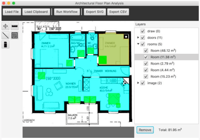Automatic analysis and simplification of architectural floor plans
